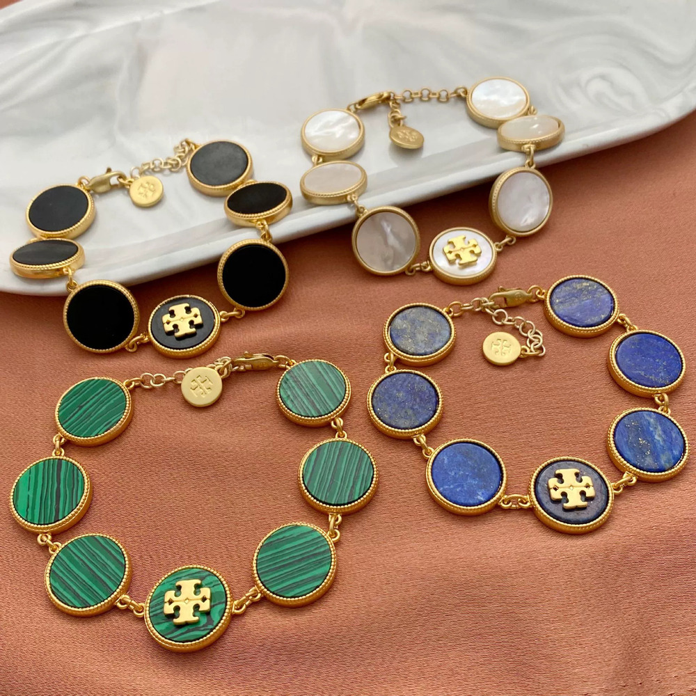 Tory Burch Enamel Inlay Geometric Metal Bracelet